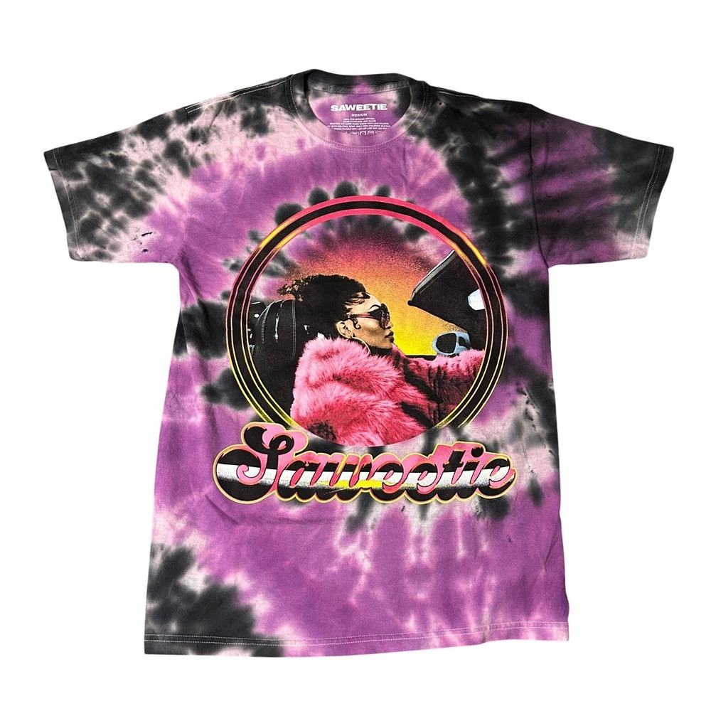 Saweetie Purple Tie Dye T Shirt Medium Graphic Tee Print Short Sleeve Hip Hop